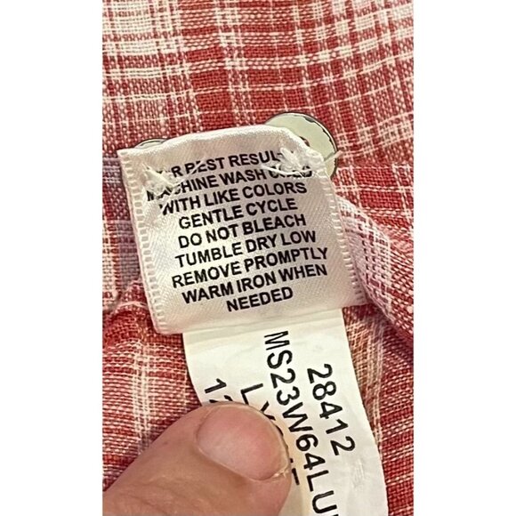 Peter Millar Men's M Red Plaid 100% Linen Long Sleeve Snap Button-Up Shirt - Picture 5 of 8